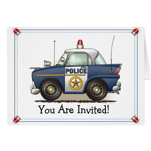 Police Car Police Crusier Cop Car Party Invitation Cards