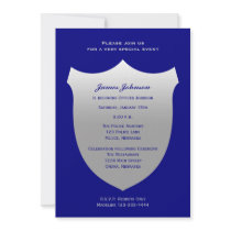 Police Graduation Invitations Silver Badge on Navy