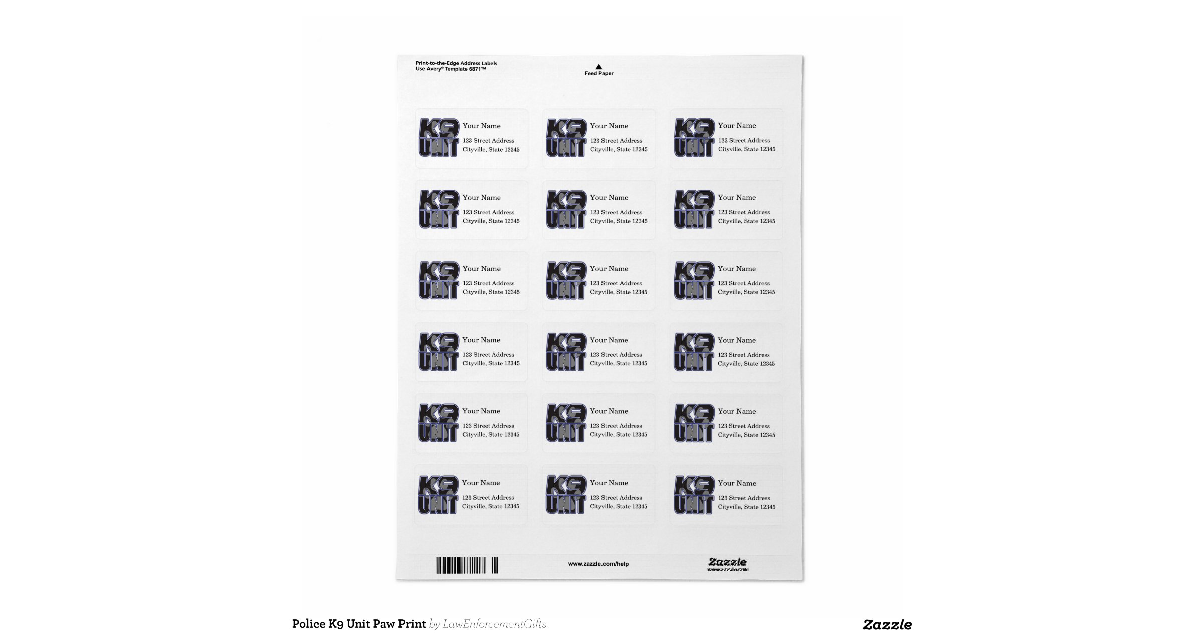 Police K9 Unit Paw Print Address Label Zazzle