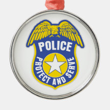 Police Protect and Serve Badge Christmas Ornaments