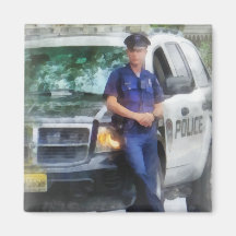 Policeman by Patrol Car Fridge Magnets