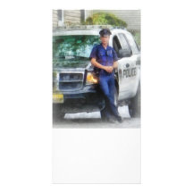 Policeman by Patrol Car Photo Card