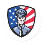 Policeman Police Officer American flag shield cop Round Stickers
