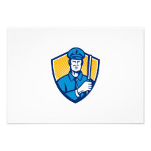 Policeman Police Officer Baton Shield Retro Personalized Announcement