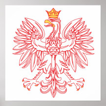 Polish Eagle Outlined In Red Posters