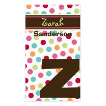 Polka Colour Candy Dots Monogram Alphabet Fun Cute Business Card Template