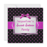 Polka dot black and hot pink Sweet 16 Invitation