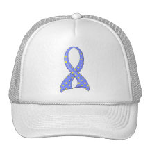 Polka Dot Blue Yellow Ribbon Down Syndrome Hats