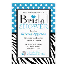 Polka Dot Blue & Zebra Print Bridal Shower Announcements