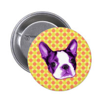 Polka Dot Boston Terrier Puppy Button buttons