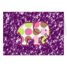 Polka Dot Elephant Sparkly Purple Girly Gifts Greeting Card