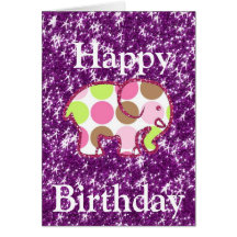 Polka Dot Elephant Sparkly Purple Girly Gifts Greeting Card