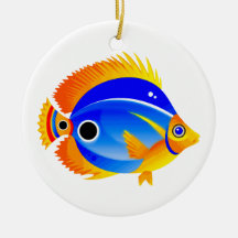 Polka Dot Fish in Blue & Orange Christmas Tree Ornaments