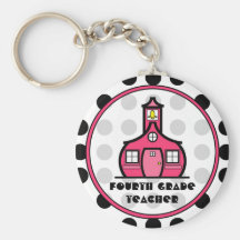 Polka Dot Fourth Grade Teacher Keychain
