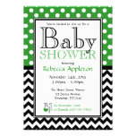 Polka Dot Green & Chevron Baby Shower Personalized Announcement