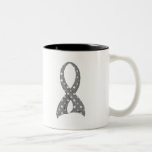 Polka Dot Grey Ribbon Juvenile Diabetes Coffee Mugs