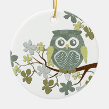 Polka Dot Owl in Tree Christmas Tree Ornaments