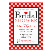Polka Dot Red Heart Bridal Shower Invitations