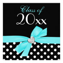 Polka Dot Teal Blue Bow Heart Graduation Party invitations