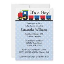 Polka Dot Train Boy Baby Shower Invite