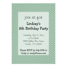 Polka Dots Green Girl Birthday Party Invitation