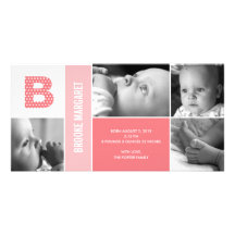 Polka Dots Initial Baby Birth Announcement Custom Photo Card