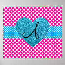 Polka dots pink and white monogram posters