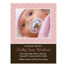 Polka Dots Pink/Brown • Baby Announcement Post Cards