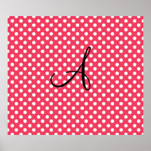 Polka dots red white monogram poster