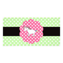 Polka dots unicorn custom photo card