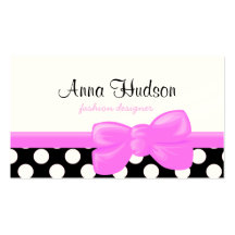 Polka Dots White, Black, Pink Business Card Template