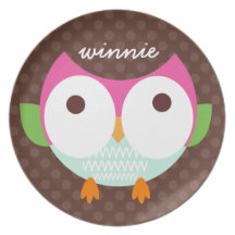 Polka Dotty Owl Melamine Plate
