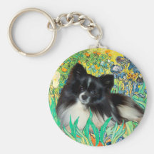 Pomeranian (BW) - Irises Key Chain