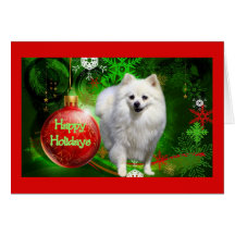 Pomeranian  Christmas Card Red Ball Green