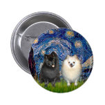 Pomeranian Pair (B+W)-Starry Night Button