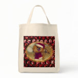 Pomeranian Santa / red sequin print shopping bag