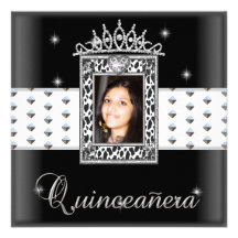 Pon tu Foto Quinceañera 15th Birthday Black White Personalized Announcements