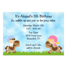 Pony Party Birthday Invitations for Girls and Boys