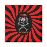 Ponytail skull and crossbones with orange bows refrigerator magnet