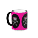 Ponytail skull decal pink coffee mug