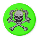Ponytail skull w/ green bows magnets