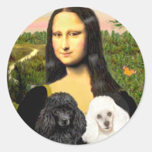 Poodle Pair (BW) - Mona Lisa Round Stickers