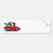 Poodles Christmas Vintage Car Art Print Bumper Sticker