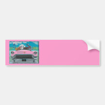 Poodles Pink Cadillac Retro Print Bumper Sticker