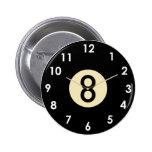 Pool 8 Ball Clock Face Pinback Button