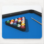 Pool Balls on Blue Felt Billiards Table: mousepads