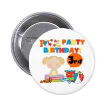 Pool Party 3rd Birthday T-shirts and Gifts Buttons