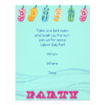 Pool Party and Flip Flops on Blue Wave Background Invites