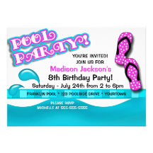 Pool Party Birthday Custom Announcements