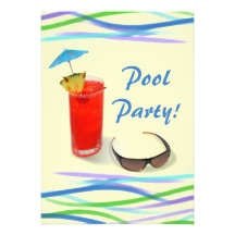 Pool Party-Fun Cocktail/Blue+Yellow Invitation